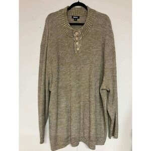 KINGSIZE Mens 6XL BIG Knit Pullover Sweater Button Neck Tan Marl Casual 349